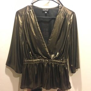 Topshop Deep V Gold Metallic blouse for NYE!